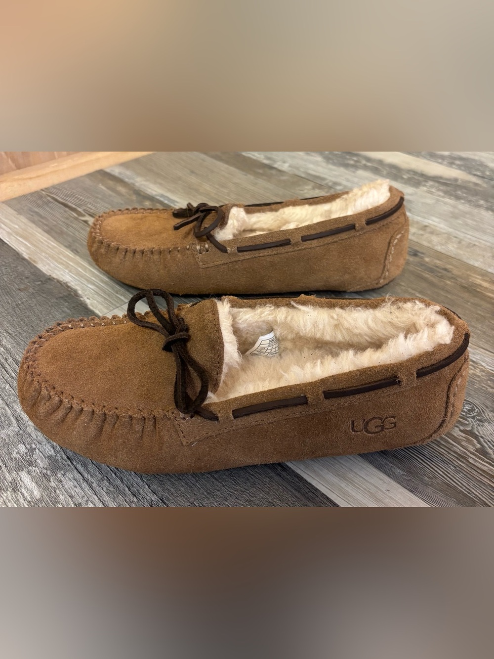 UGG Chestnut Suede Moccasin Slippers | Junior Size 4 - Picture 3 of 6